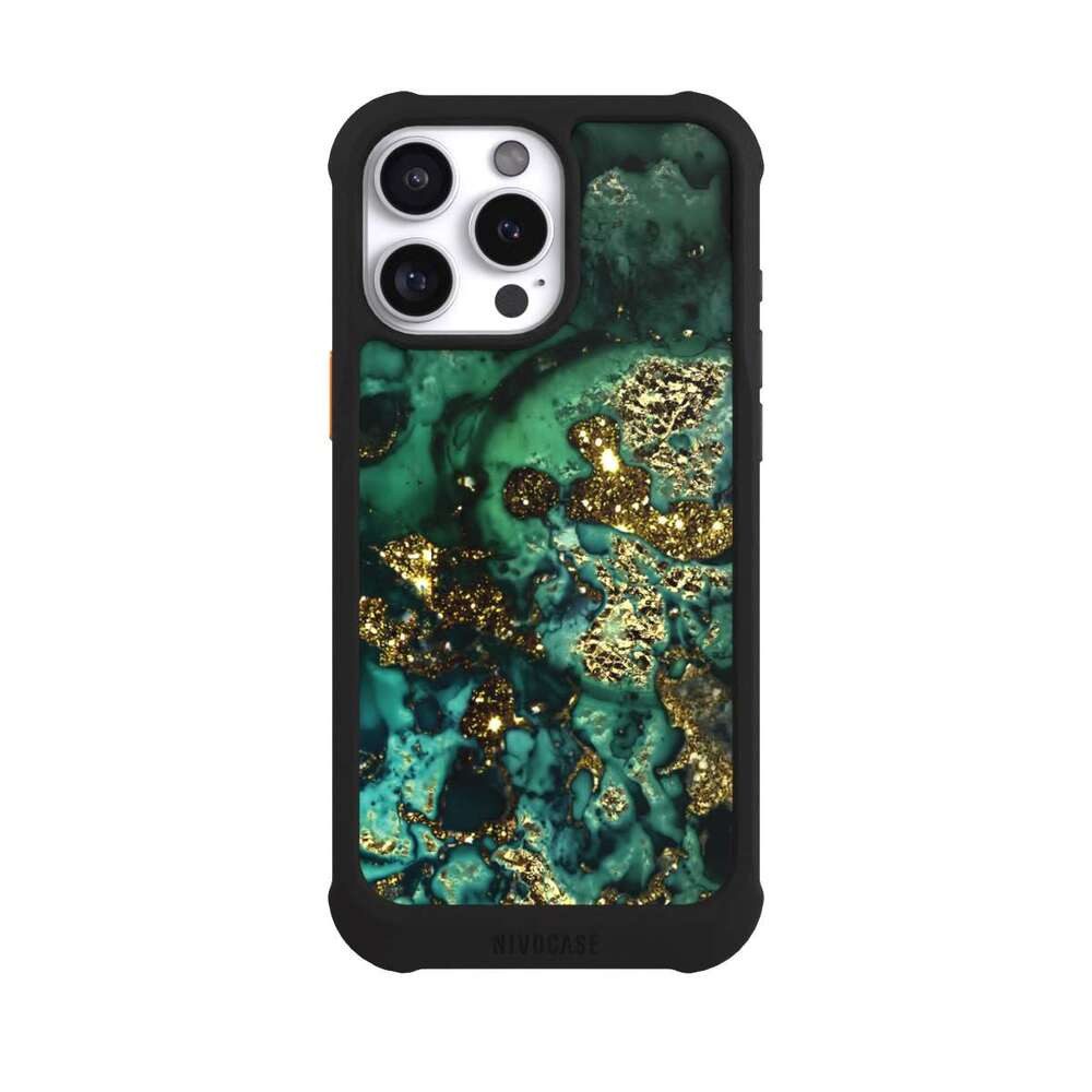 NIVOCASE Handyhülle Marmor Glitzer Look Muster Cyan Glitter Marble Look, Apple iPhone 16 Pro Max Hülle Stoßfeste Handyhülle