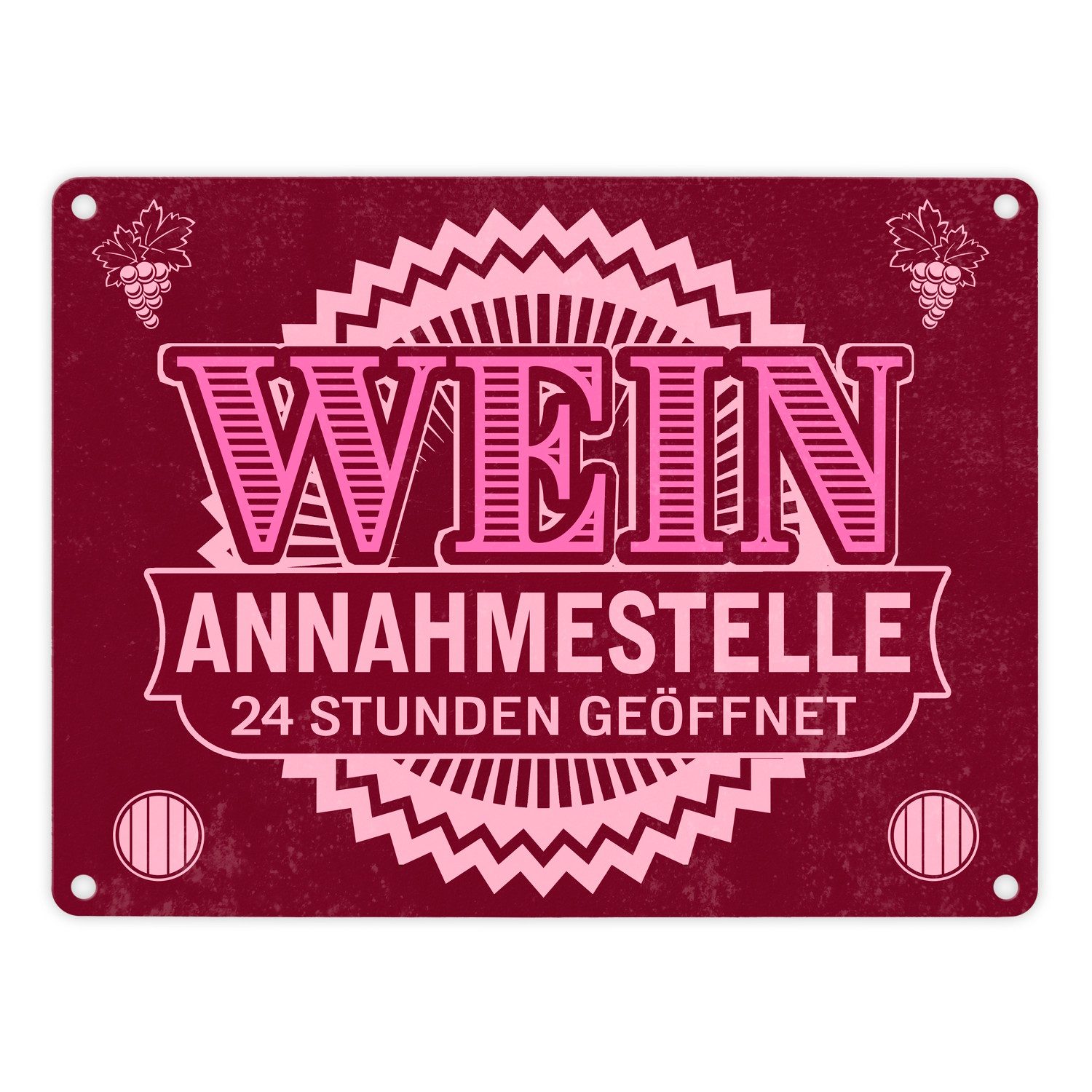 Metallschild Metallschild in 15x20 cm Wein Annahmestelle mit Weinmotiv und Spruch