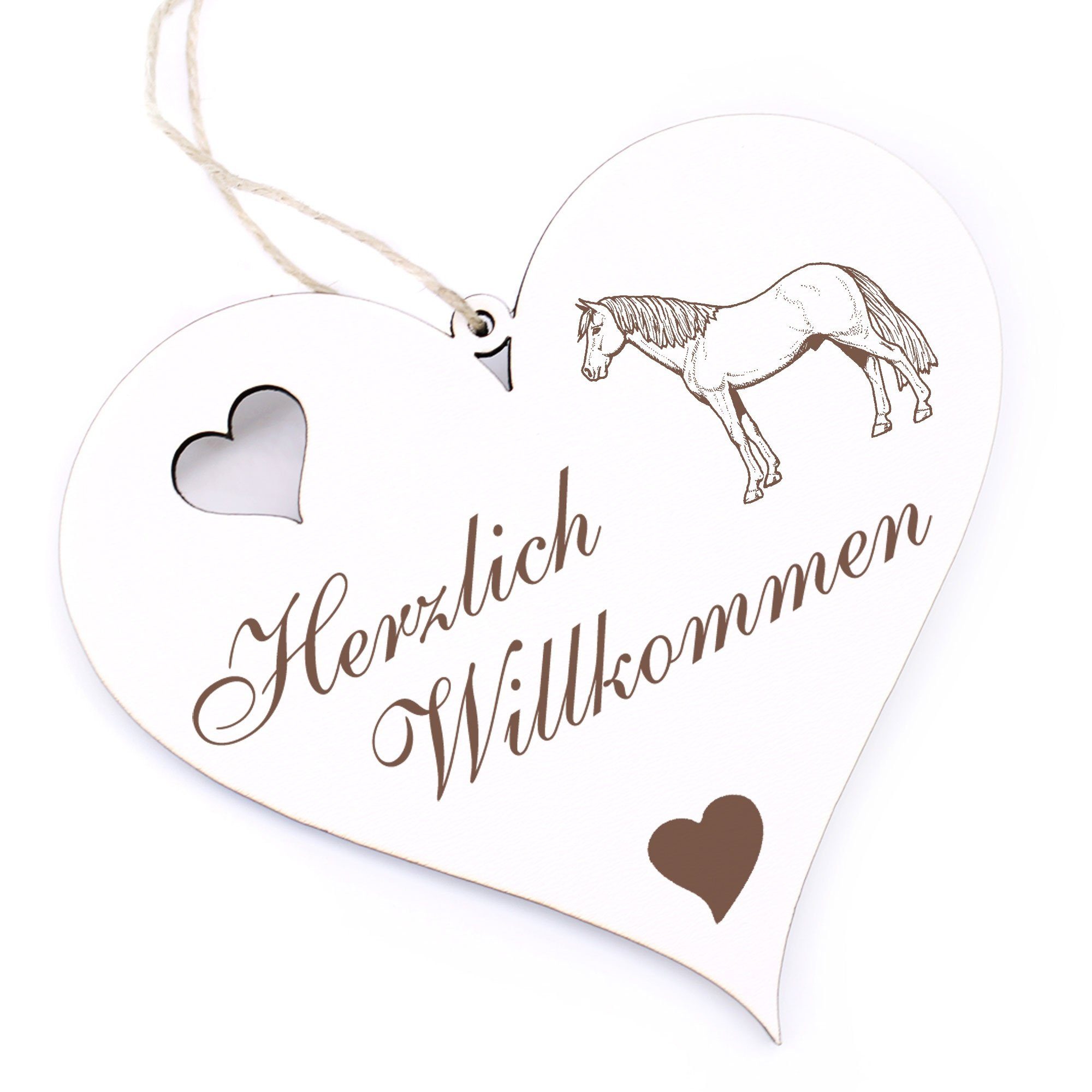 Dekolando Hängedekoration Herzlich Willkommen - Hannoveraner Pferd - 13x12cm