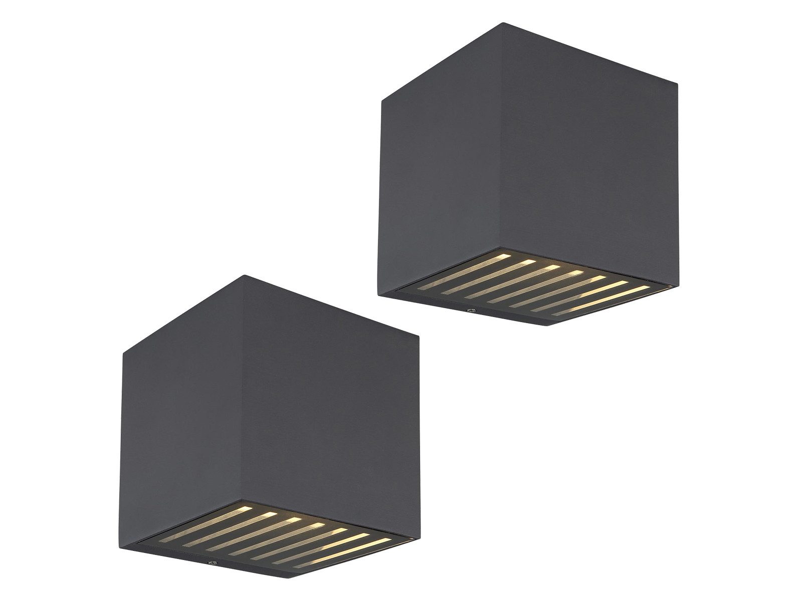 GLOBO LIGHTING LED Außen-Wandleuchte 2er Set Up and Down Würfel, 10x10cm, LED fest integriert, warmweiß, Kleine Außen-leuchten Hausbeleuchtung Haus-wand Aluminium Anthrazit