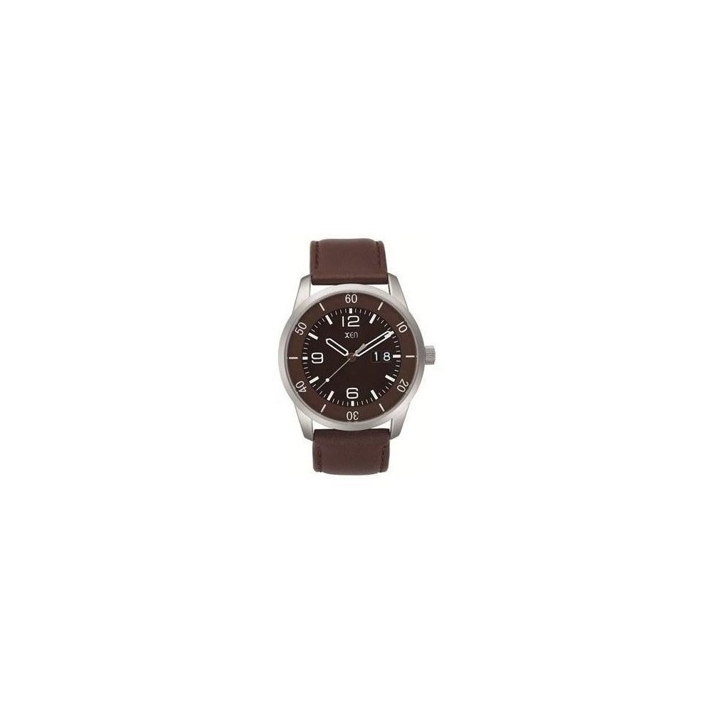XEN Quarzuhr Herren Braun Silber Edelstahl Lederband 5 Bar XQ0189, Gehäuseboden mit Schrauben verschraubt