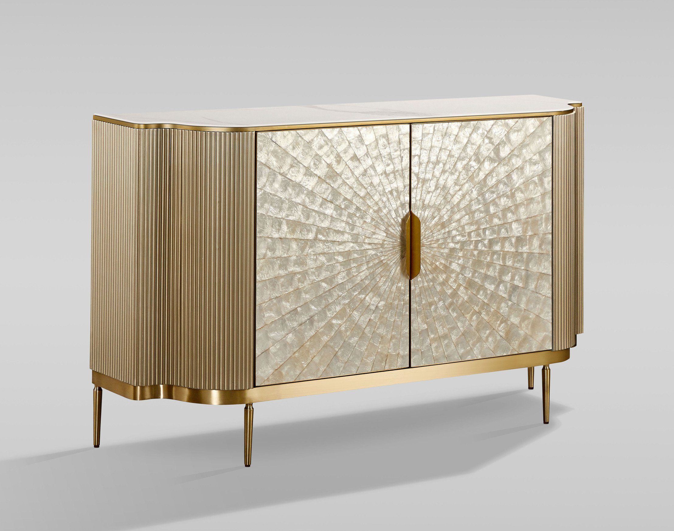 Livin Hill Kommode Stilig, Champagnergold, Marmorplatte, Muschelfront