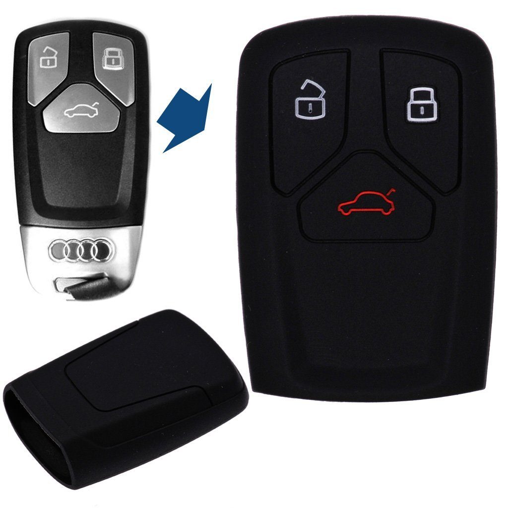 mt-key Schlüsseltasche Autoschlüssel Softcase Silikon Schutzhülle Schwarz, für Audi A4 S4 Q7 Q5 TT RS A5 S5 3 Tasten KEYLESS SMARTKEY