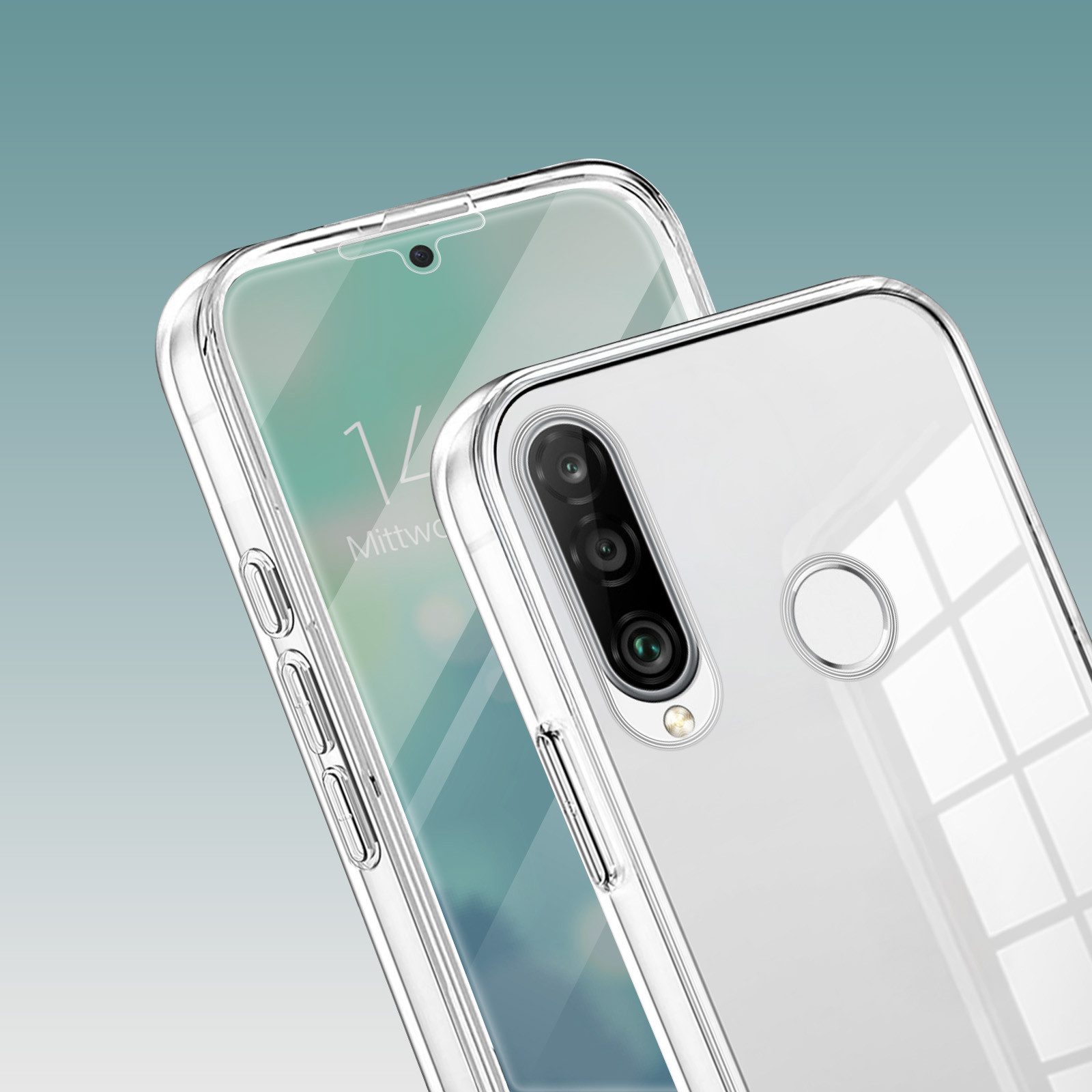 Tec-Expert Handyhülle 360 Grad Hülle für Huawei P30 Lite 6.15 Zoll, 6.15", Rundum Schutz Cover Case Hülle Transparent