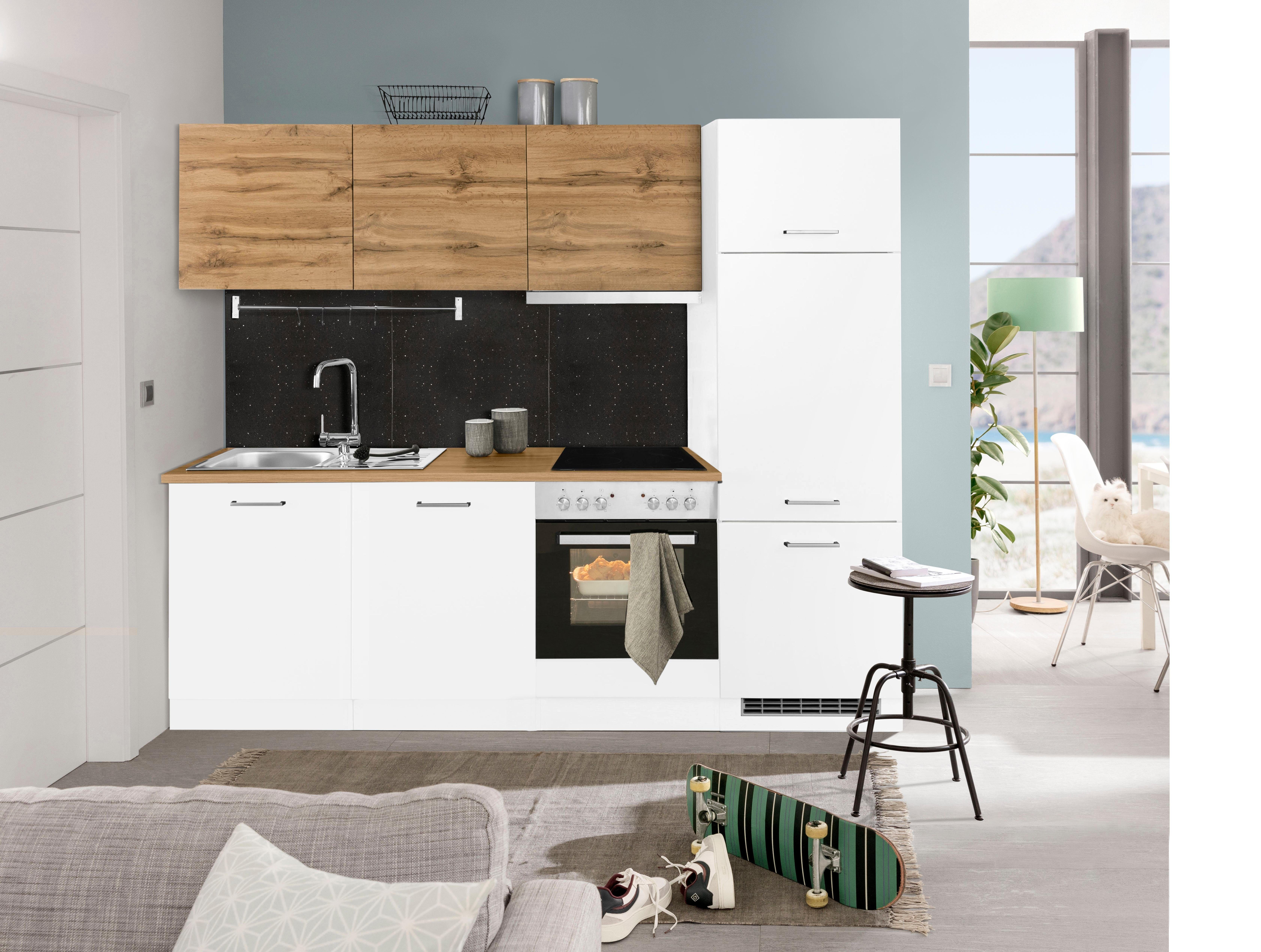 KOCHSTATION Küchenzeile KS-Kehl, mit E-Geräten, Breite 240 cm, inkl. Kühlschrank und Geschirrspüler