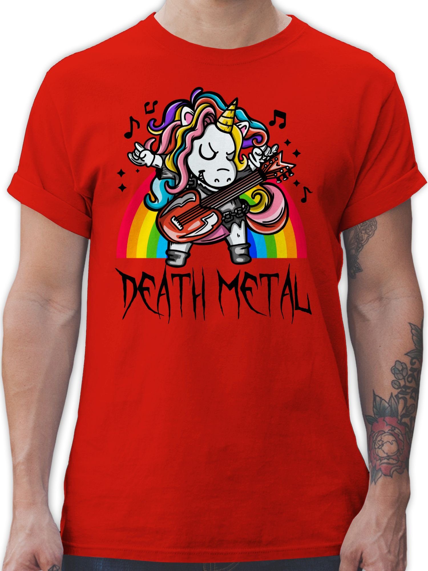 Shirtracer T-Shirt Death Metal Einhorn - Unicorn Heavy Metal Geschenke 1 Rot | T-Shirts