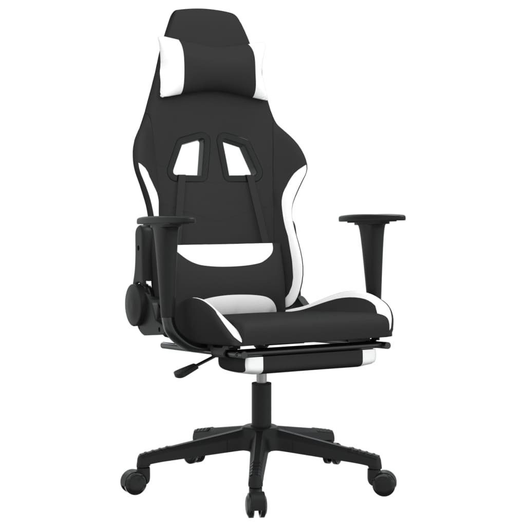Stoff Gaming-Stuhl mit & St) Weiß furnicato Fußstütze und Massage (1 Schwarz