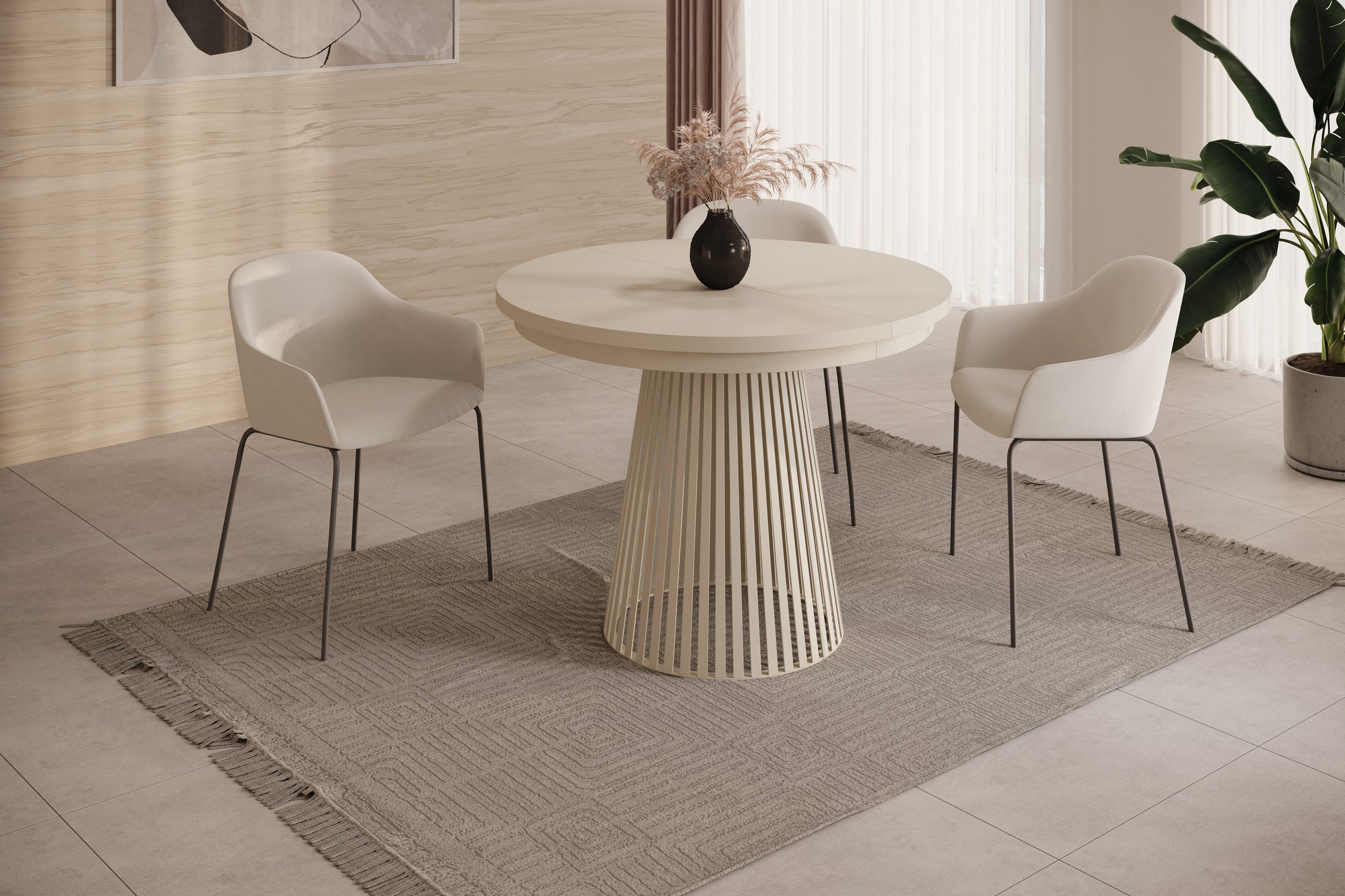 yourhouse24 Esstisch Garda Ø 100-180 cm ausziehbar, Metallgestell in Lamellen-Optik, Gestell in Lamellen-Optik