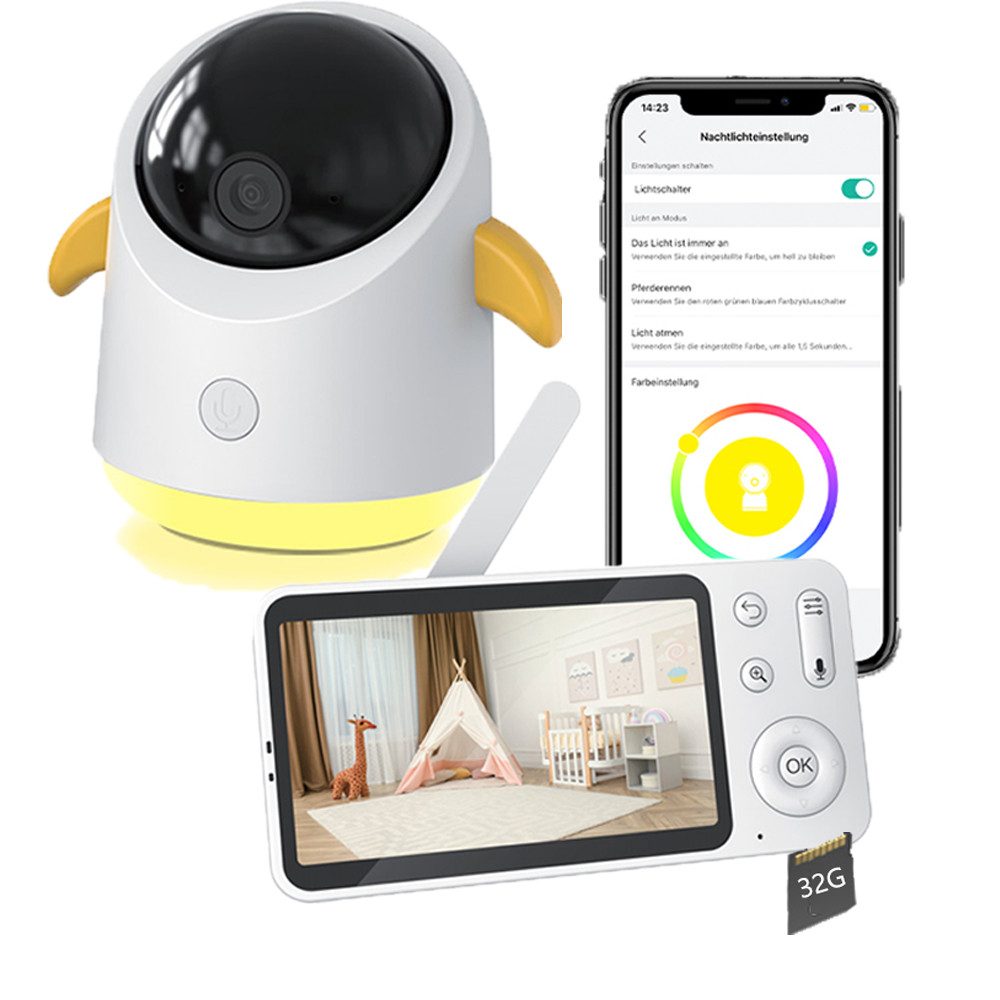 Video-Babyphone 2K 3MP Babyphone mit Kamera WLAN Video Babyfone mit 32GB Karte