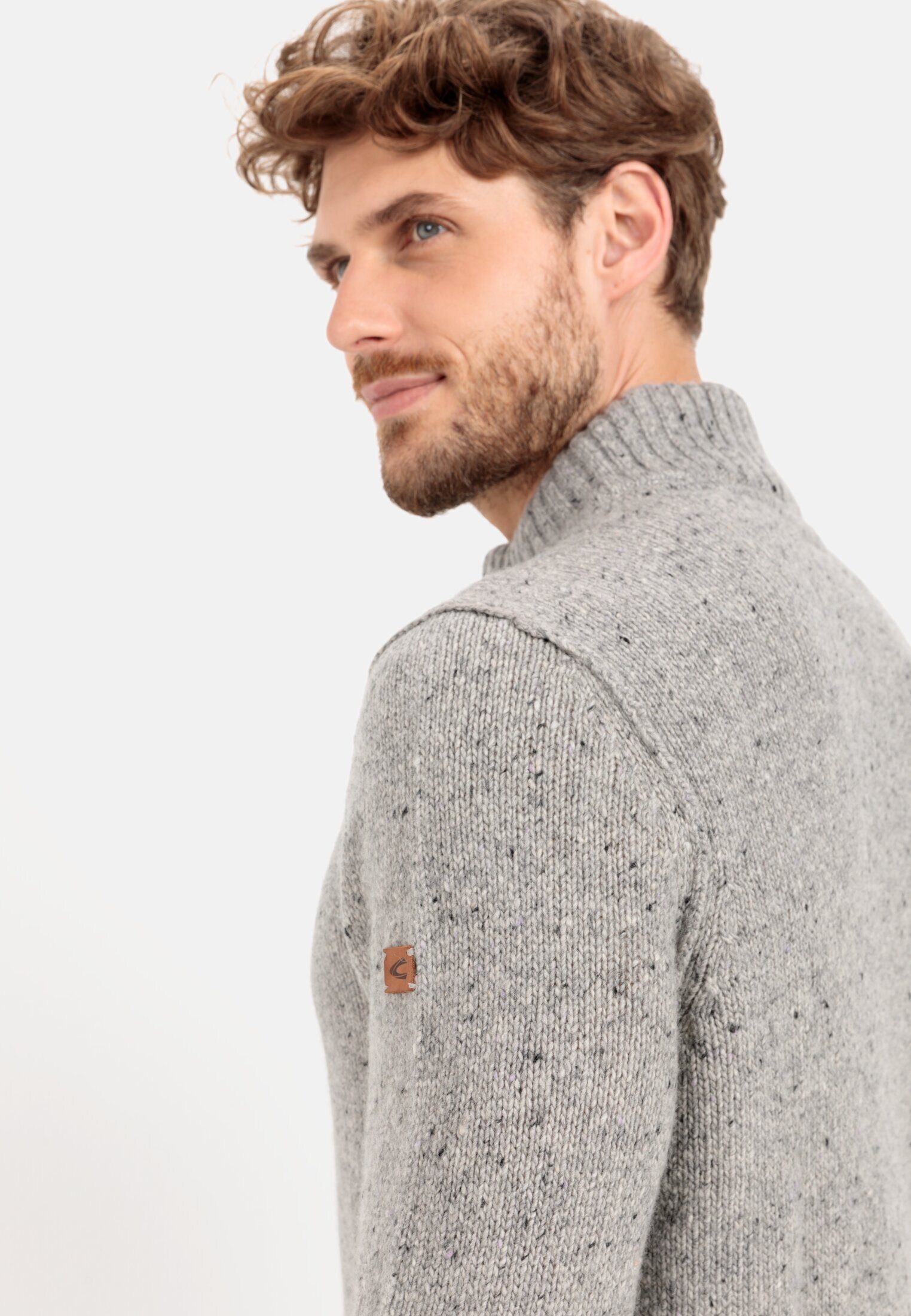 camel active Troyer mit Merinowolle Langarm Troyer (1-tlg) Markenlabel