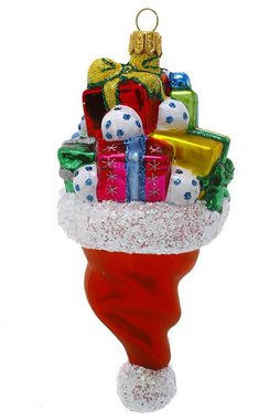 Hamburger Weihnachtskontor Christbaumschmuck Weihnachtsmütze mit Geschenke, mundgeblasen - handdekoriert