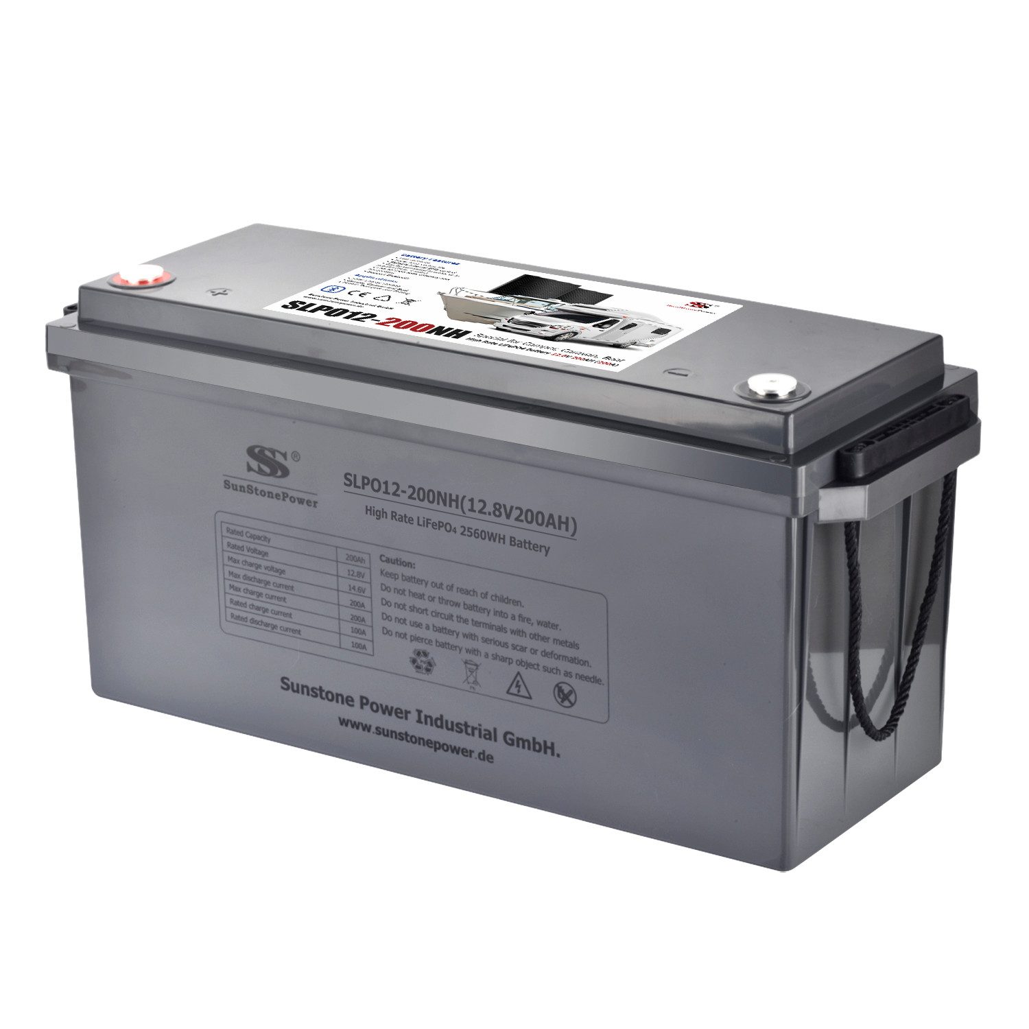 Sunstone Power 12V 200AH LiFePO4 Batterie 1C Entladung Energiespeicher für WOMO RV Solarakkus 200000 mAh (12 V), Bluetooth