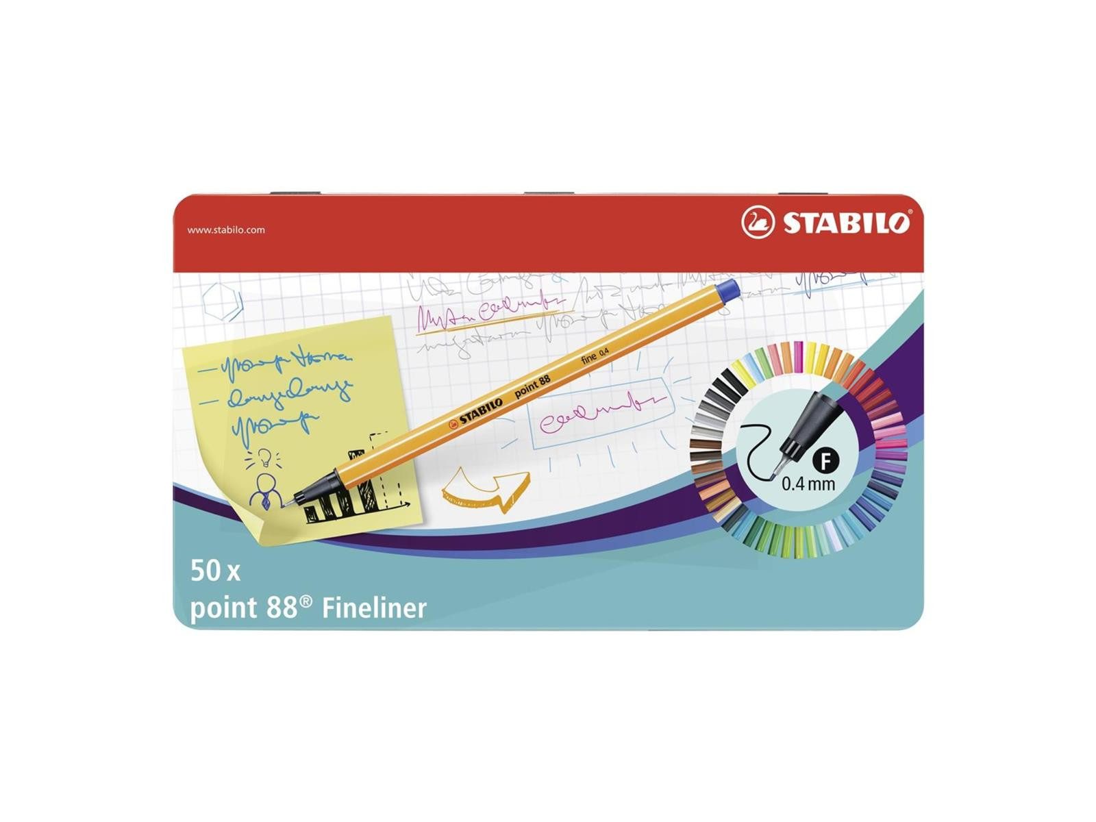 STABILO Fineliner STABILO point 88 Fineliner - 0,4 mm - 50er Metalletui