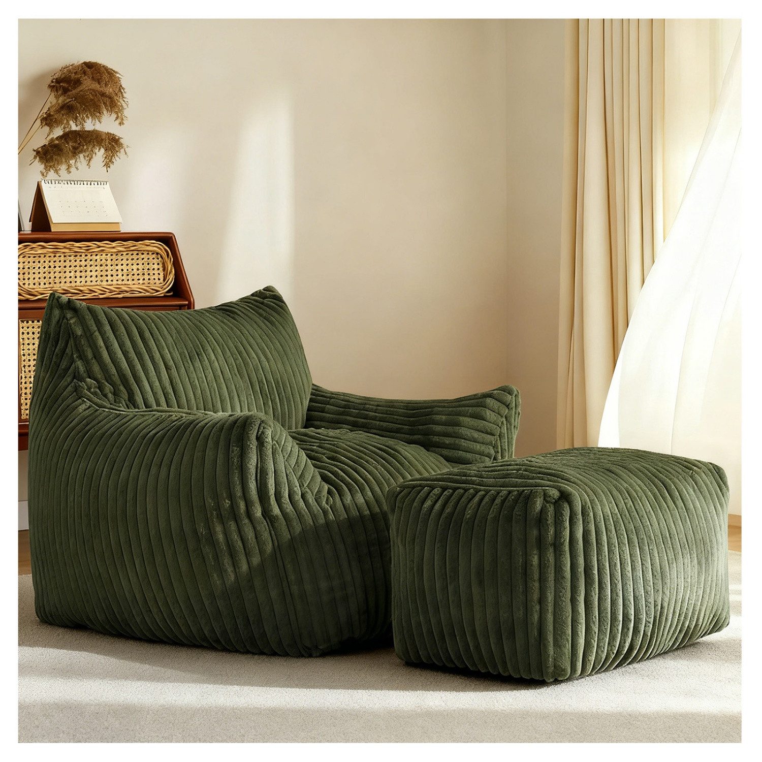 ANYSUN Relaxsessel mit Hocker, ergonomischer Sitzkomfort & weiche Polsterung, 100 × 90 × 70 cm, ideal für Wohnzimmer, Leseecke & Schlafzimmer