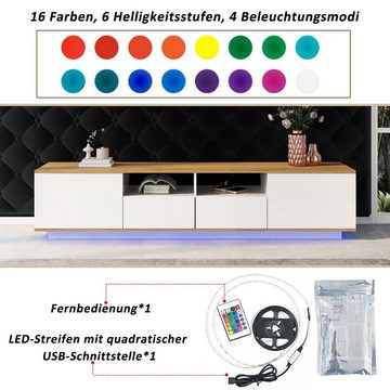BlingBin Lowboard TV-Schrank TV-Lowboard Mit großem Stauraum Weiß (Mit zwei Türen und zwei Schubladen), 16 bunte LED-Leuchten und 4 Blinkeffekte.
