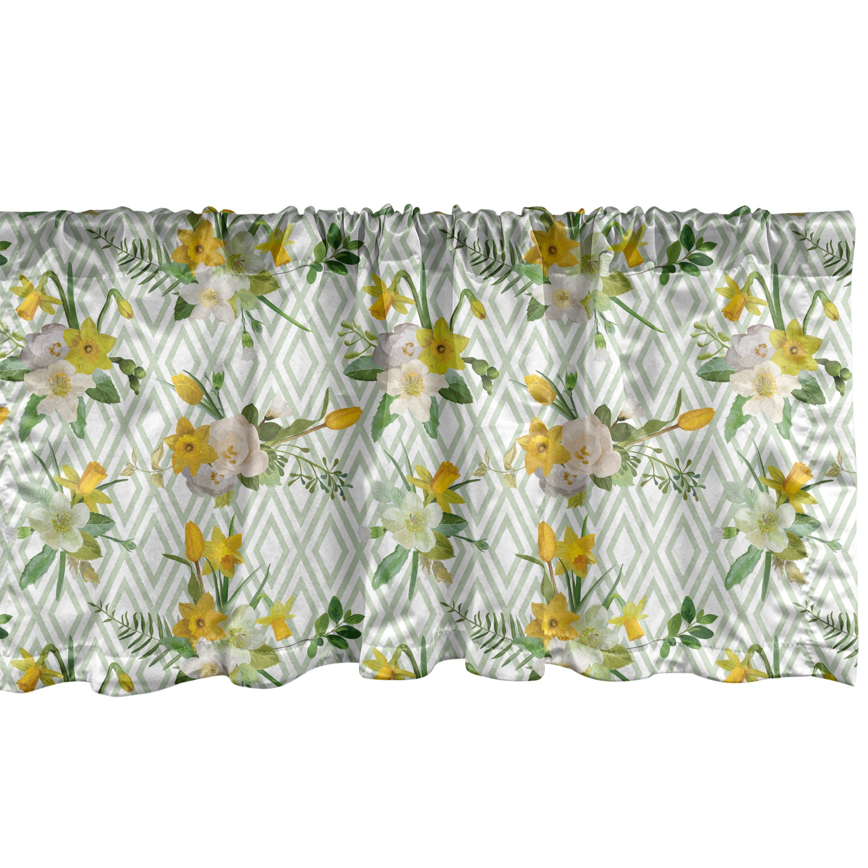 Scheibengardine Vorhang Volant für Küche Schlafzimmer Dekor mit Stangentasche, Abakuhaus, Microfaser, Aquarell Blooming Blumennatur