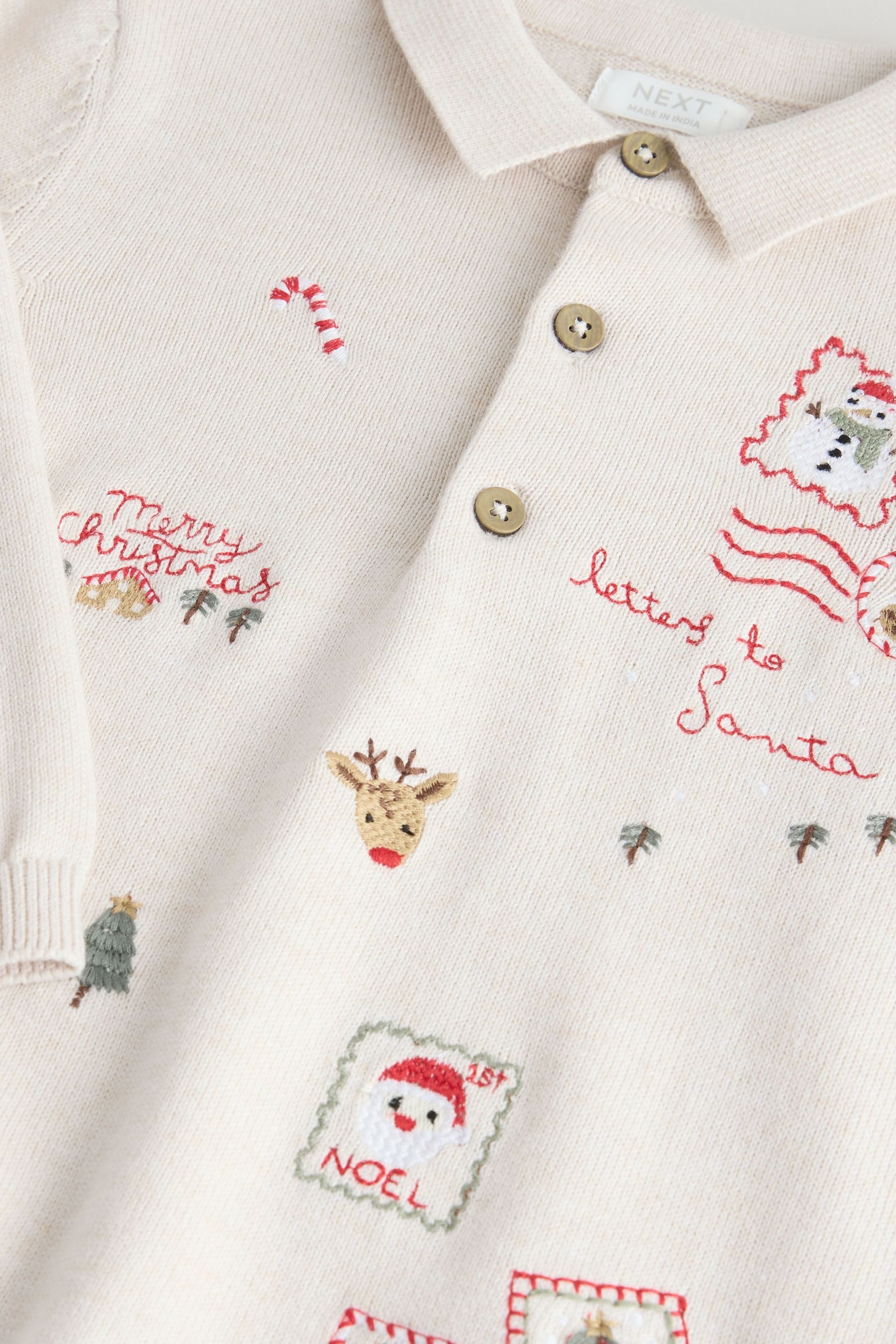 Next Polokragenpullover Strick-Poloshirt mit Weihnachtsstickerei (1-tlg)