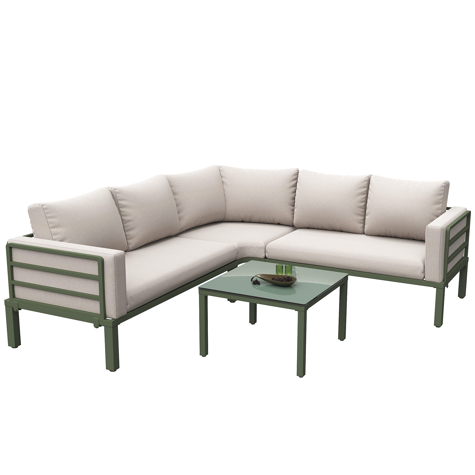 HAUSS SPOLE Gartenlounge-Set Gartenmöbel-Set verzinkter Eisenrahmen, mit verstellbaren Beinen Beige, (Elegantes Gartenmöbel-Set (4-5 Sitzplätze) mit verzinktem Eisenrahmen, gehärtetem Glastisch und bequemen Polstern – Verstellbare Füße, wetterbeständig, ideal für Terrasse, Balkon und Garten – Hohe Tragfähigkeit, einfache Montage, 4-tlg), mit Relaxfunktion