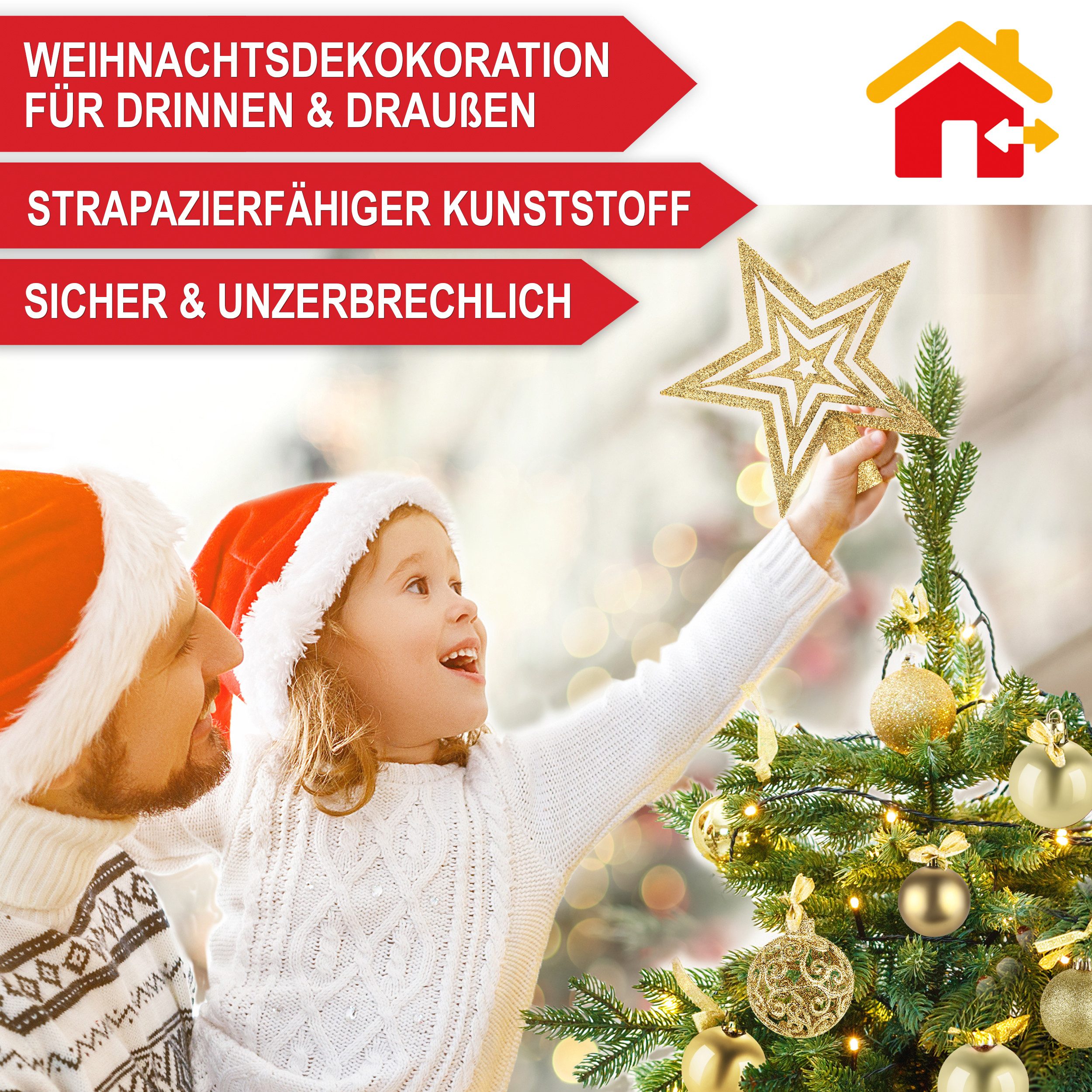 Onbest Weihnachtsbaumkugel Weihnachtskugeln 128-teiliges Set PLUS 5x Karten & 1x Baumspitze, in 3 Größen, 3 Designs, Weihnachtsschmuck Weihnachtsdeko