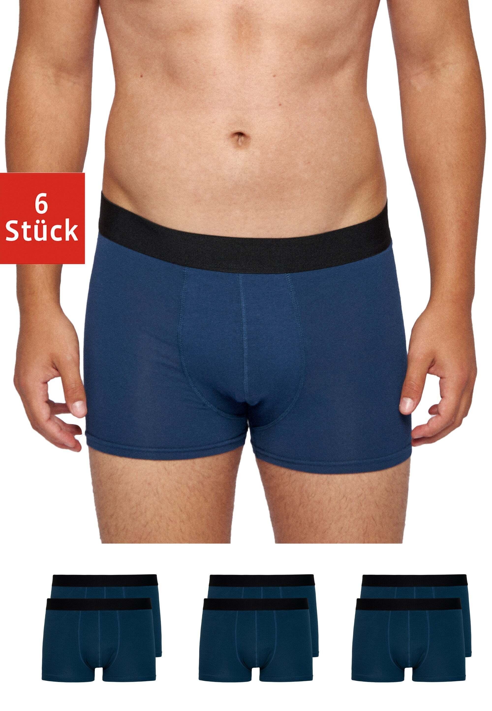 SNOCKS Boxershorts ohne Logo Enge Unterhosen Herren Männer (6-St) aus Bio-Baumwolle, ohne kratzenden Zettel Blau