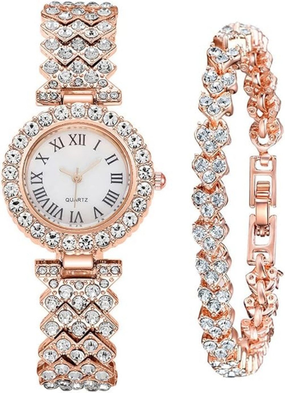 VEKROBOT Quarzuhr Elegantes Damenuhren Set mit künstlichen Diamanten Quarzuhr Modisch, (1-tlg), Funkelnde künstliche Diamanten Armbanduhr