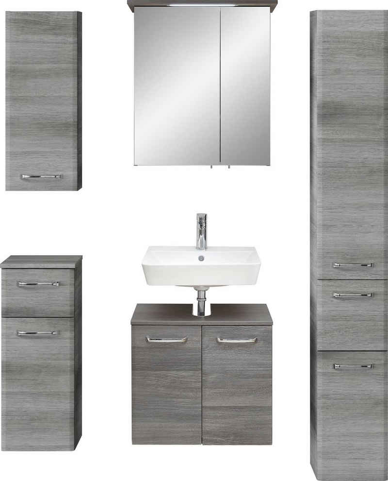 Saphir Badmöbel-Set Quickset 328 5-teilig, Waschbeckenunterschrank mit LED-Spiegelschrank, (5-St), Badezimmer Set inkl. Türdämpfer, Badschrank, ohne Waschbecken, 8 Türen