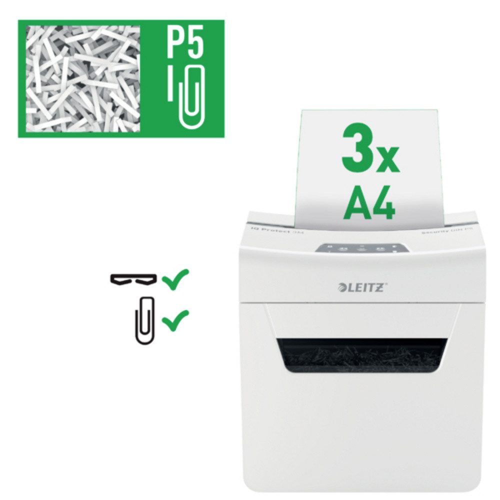 LEITZ Aktenvernichter Leitz IQ 3M Protect Premium P5 Aktenvernichter 3 Blatt Mikroschnitt 2