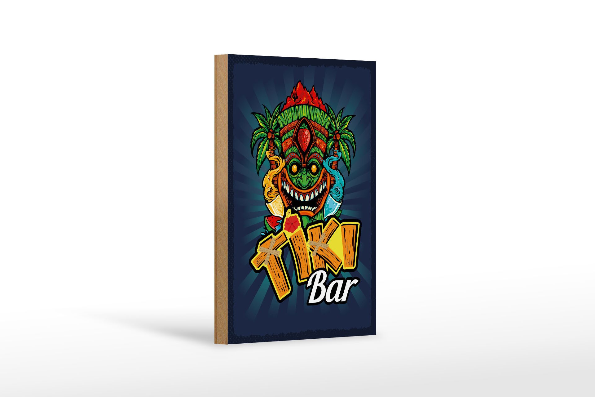 Femer GmbH Holzbild Hinweis 12x18 cm Tiki Bar buntes, (1 St), Glatte Holzfaserplatte (MDF), vorn beschichtet
