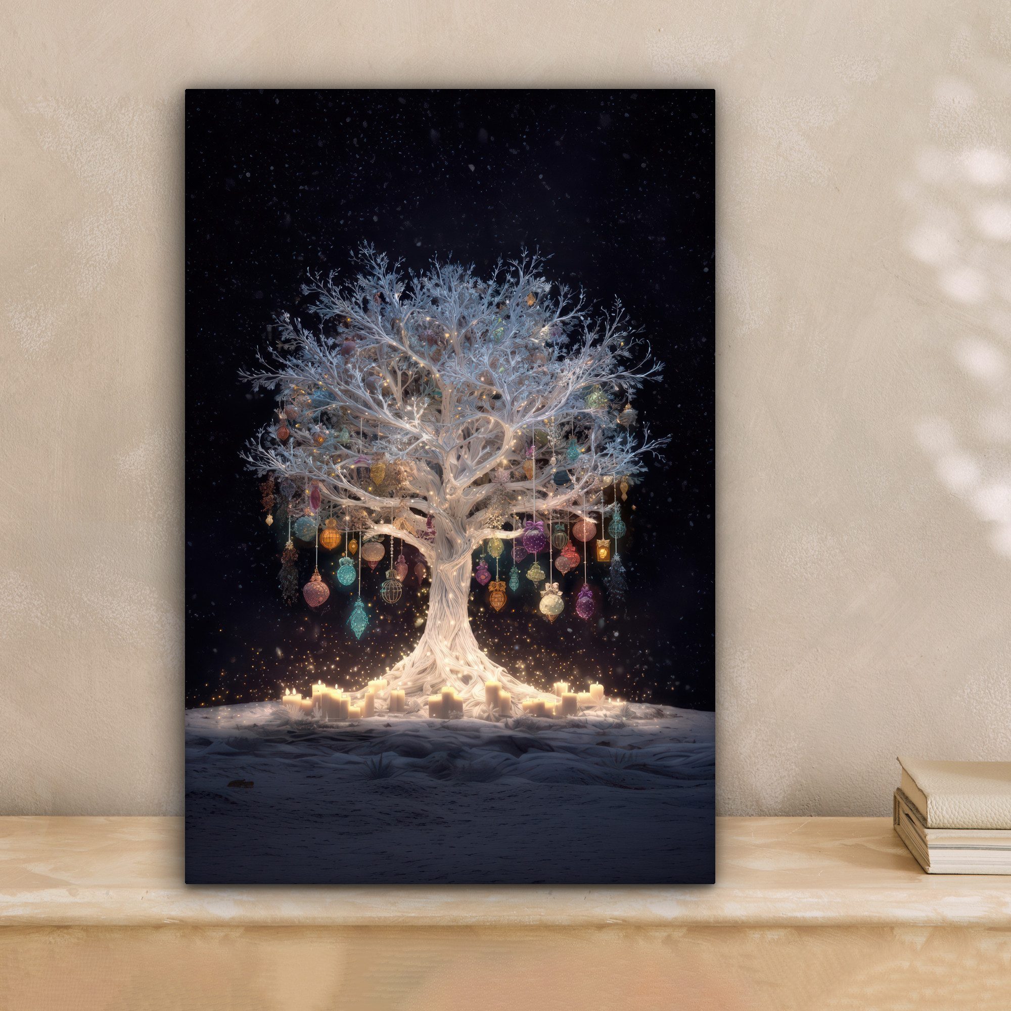 OneMillionCanvasses® Leinwandbild Schneebaum - Lichter - Weiß - Farbenfroh, günstig online kaufen