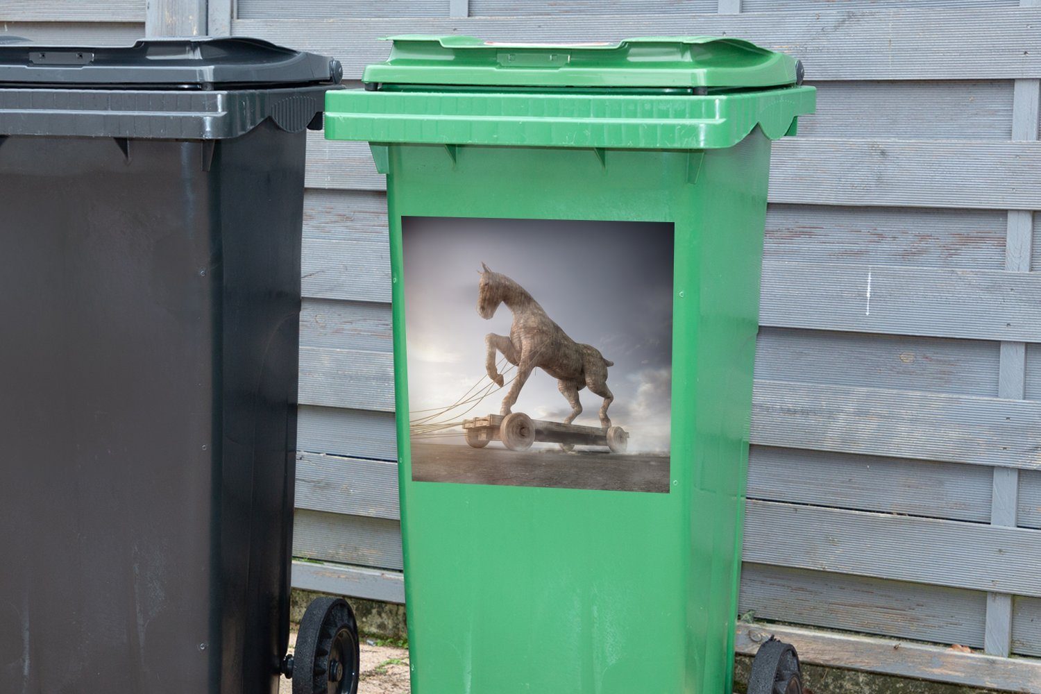 Mülltonne, Pferd MuchoWow Wagen St), einem auf Mülleimer-aufkleber, trojanische Das Abfalbehälter Sticker, Wandsticker Container, (1