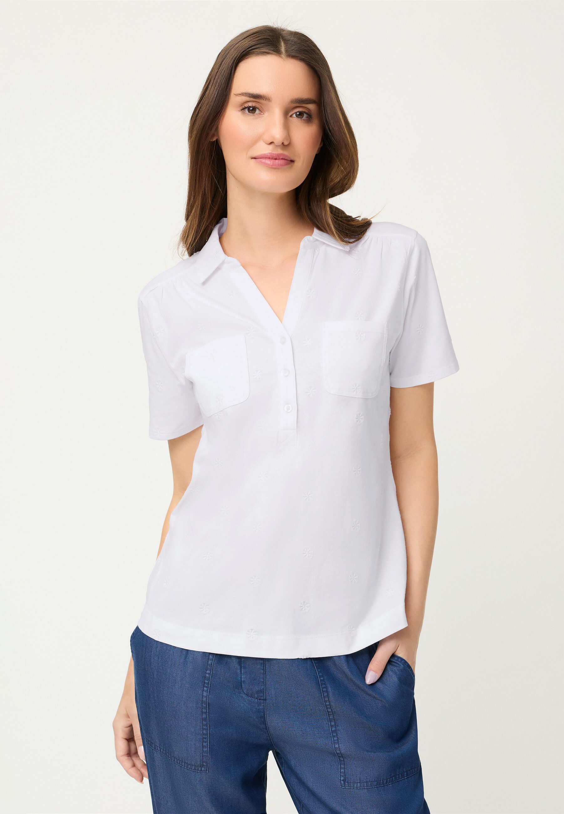 Olsen T-Shirt Polo-Shirt mit tiefer Knopfleiste