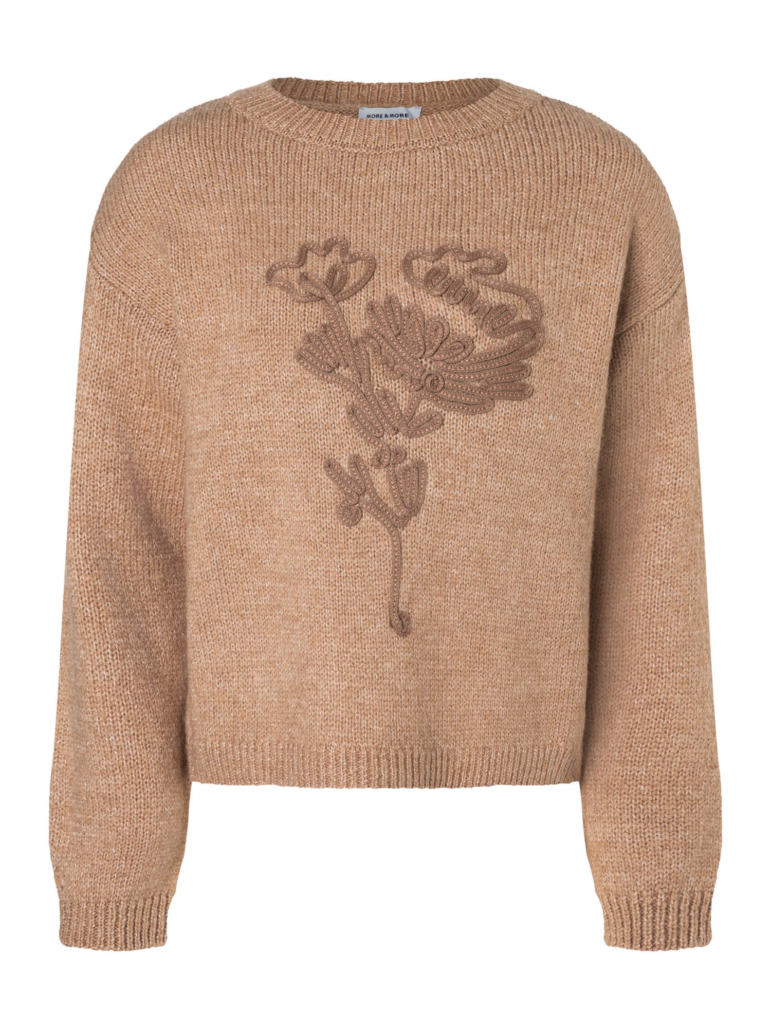 MORE&MORE Rundhalspullover kuscheliger Pullover Blumenapplikation