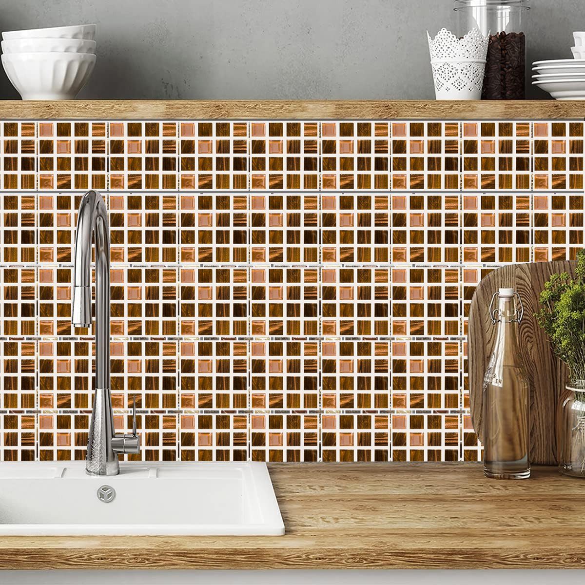 Wandtattoo Küche Jormftte 4 Mosaik-Wandfliesen Mehrfarbig Aufkleber,Selbstklebende,Für Badezimmer