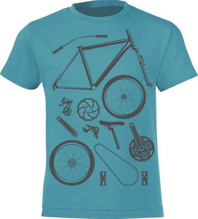Baddery Print-Shirt Kinder T-Shirt: Bike Parts - Fahrrad Geschenk Jungen & Mädchen, hochwertiger Siebdruck, aus Baumwolle