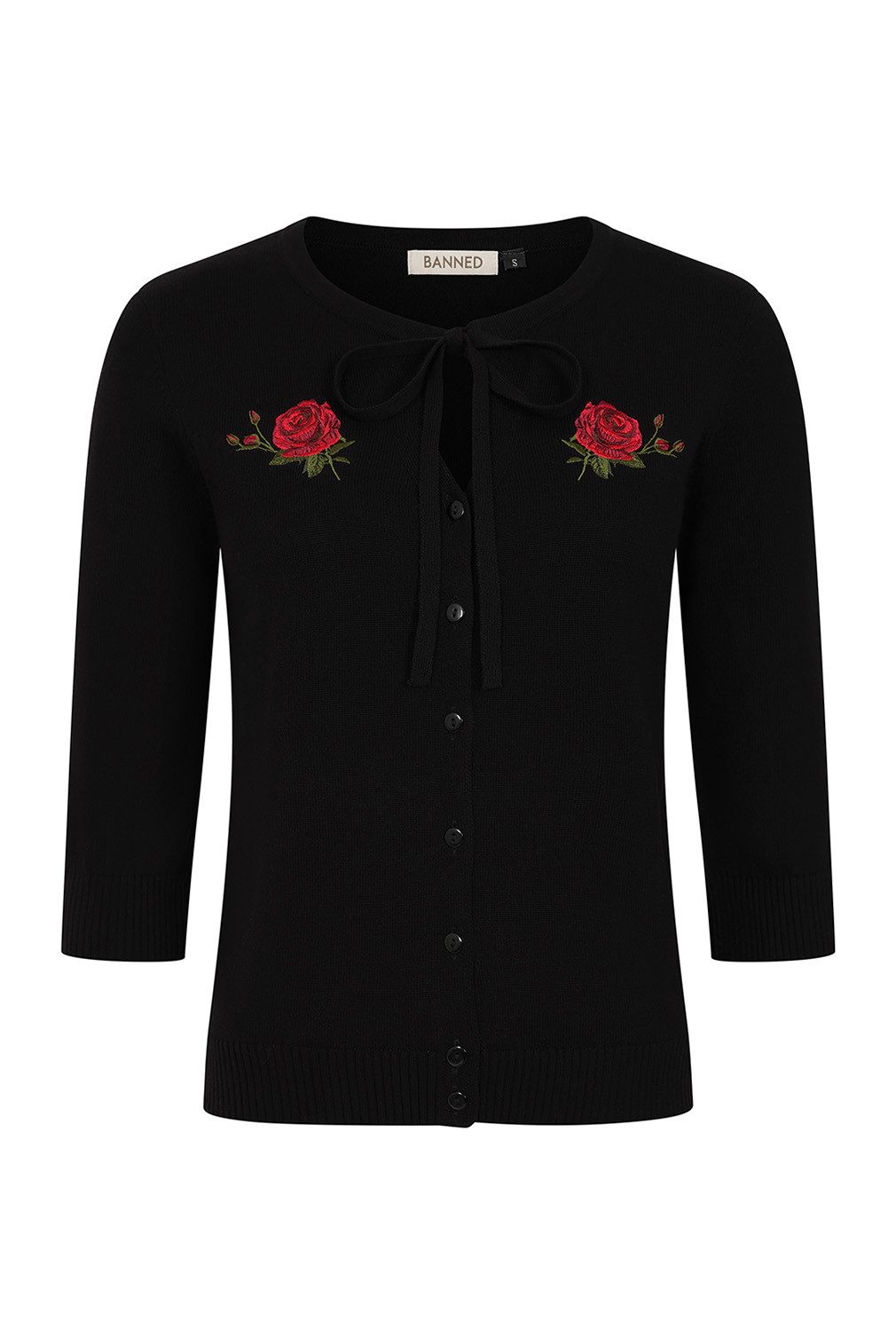 Banned Strickjacke Mia Rose Garden Cardigan Schwarz Vintage Rockabilly günstig online kaufen