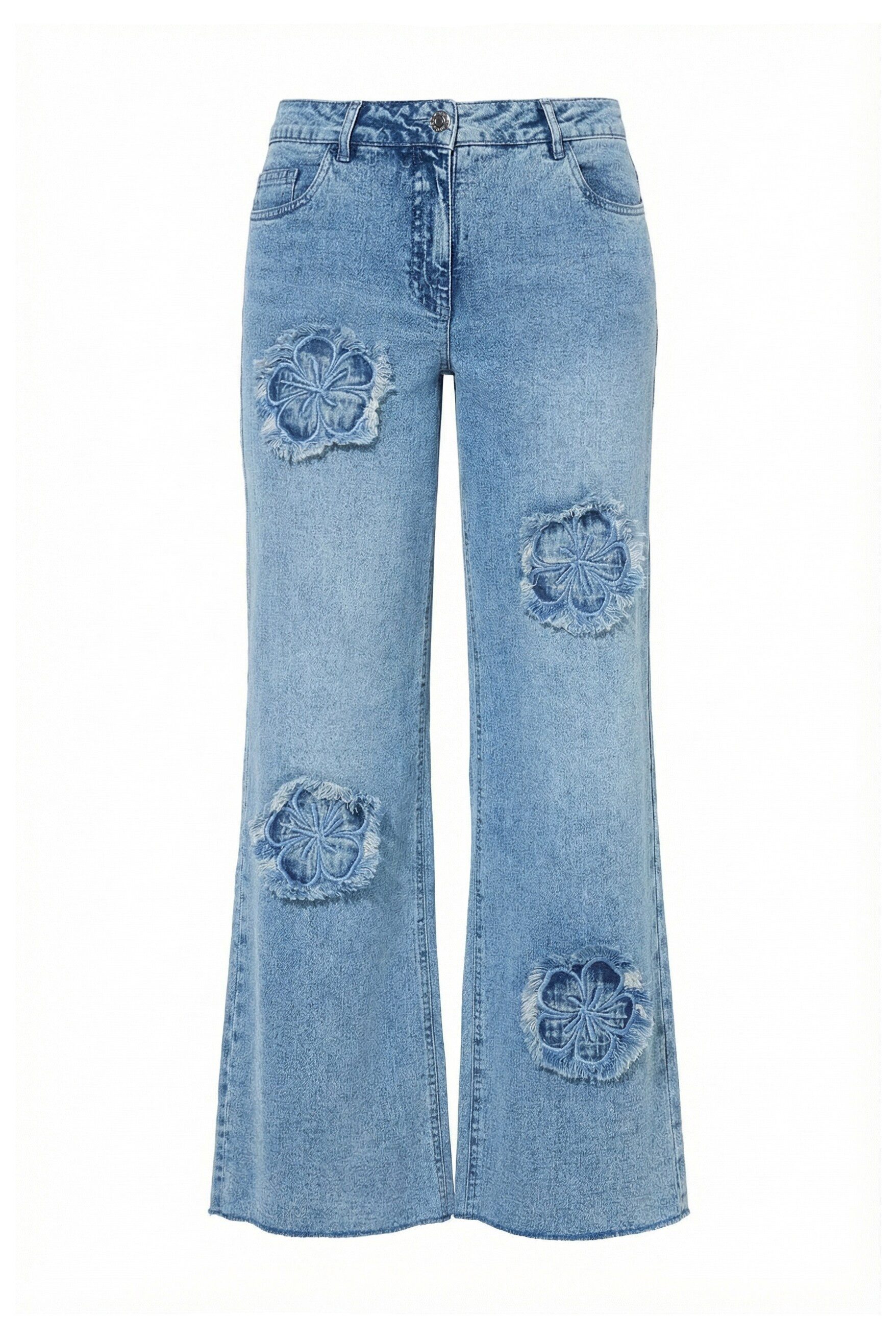 Angel of Style Regular-fit-Jeans Jeans Nora weites Bein Fransen-Blüten 5-Po günstig online kaufen