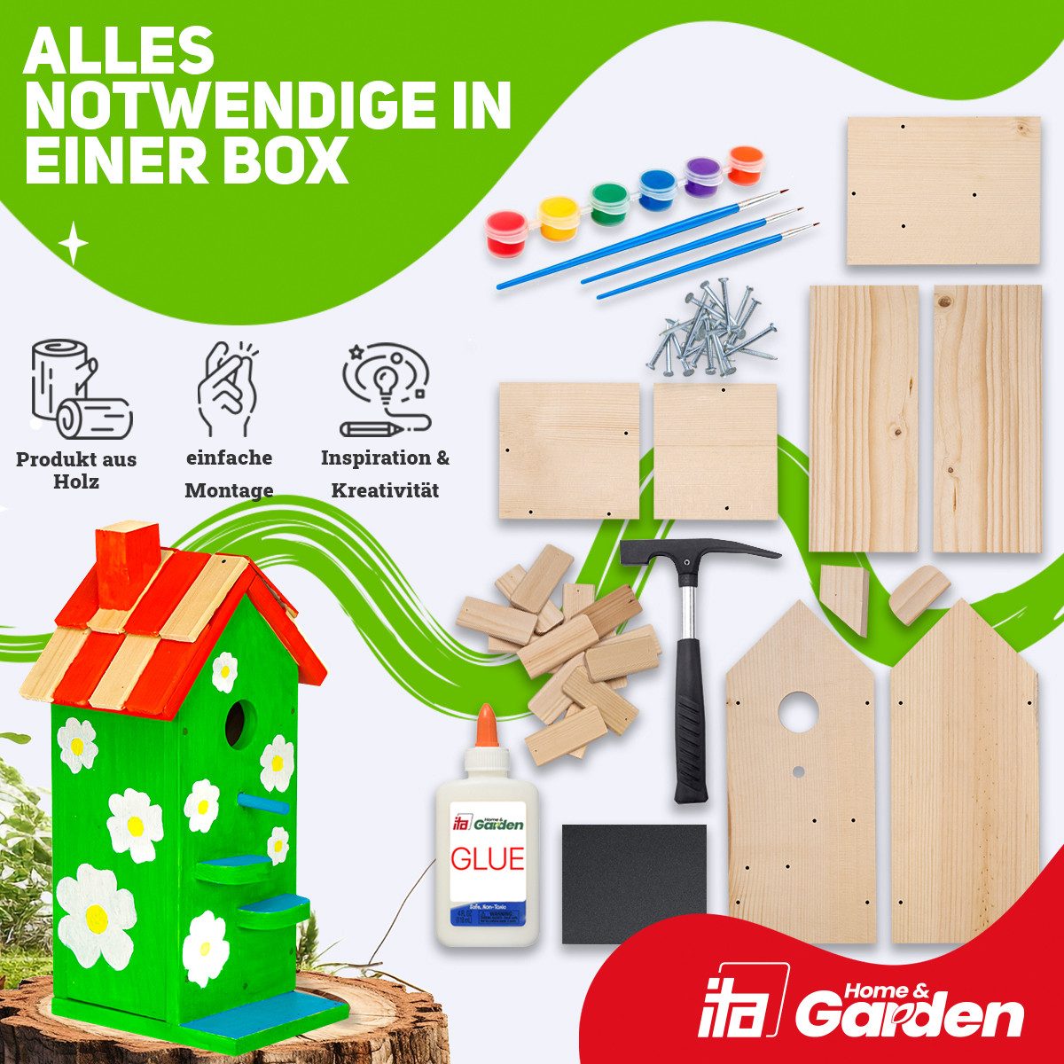 ITA Nistkasten Nistkasten DIY Bastelset zum Zusammenbauen und Bemalen, Bausatz zum Bauen und Malen für Kinder Bastelset für Jungen & Mädchen