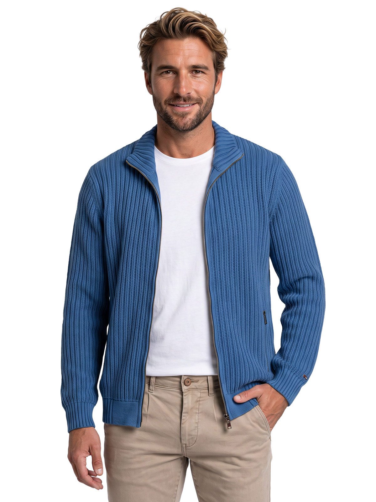emilio adani Cardigan Herren Strickjacke mit Reißverschluss-Taschen, Royalblau