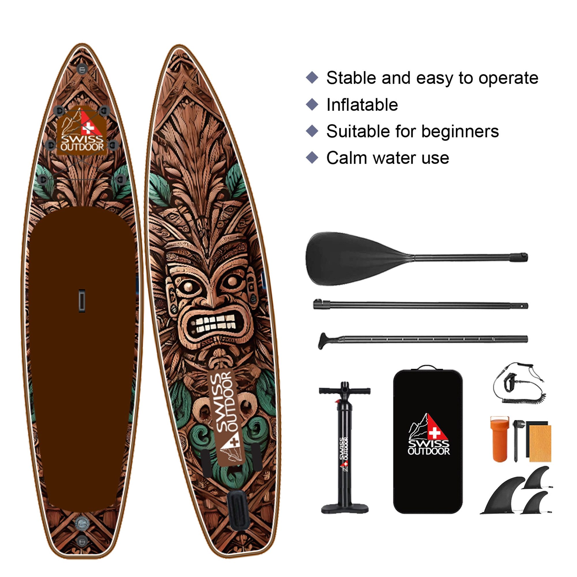 Swiss Outdoor SUP-Board Stand Up Paddle SUP TIKI, (Set, mit Paddel, Tragetasche, Pumpe), mit Paddel