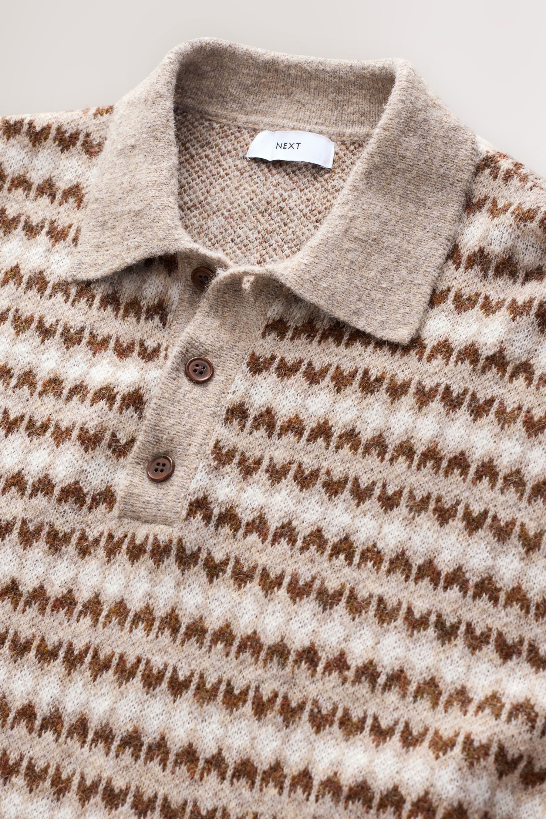 Next Langarm-Poloshirt Regular Fit Strick-Polohemd mit Fairisle-Muster (1-tlg)