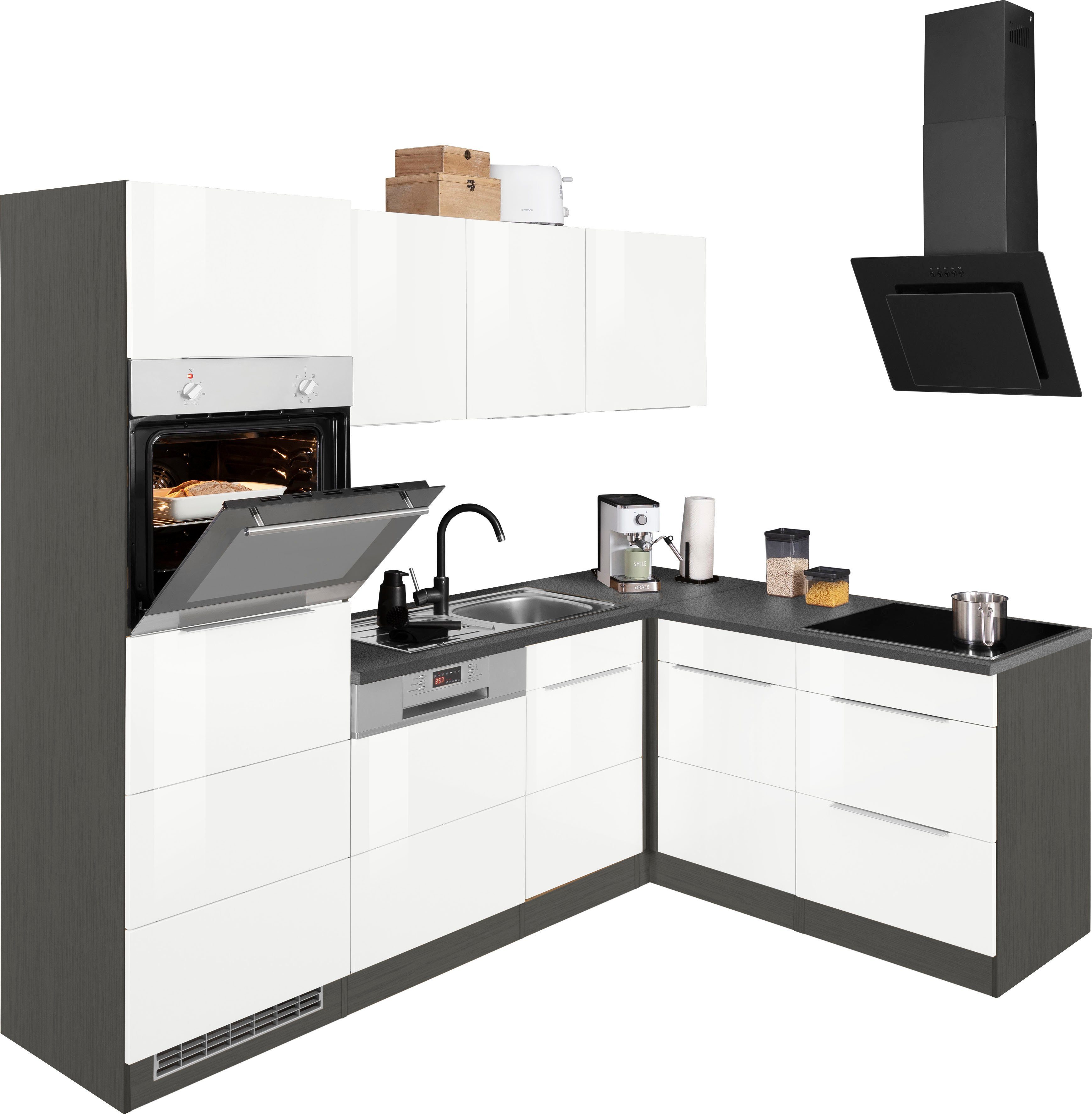 KOCHSTATION Winkelküche KS-Brindisi Stellbreite 230/170 cm, wahlweise mit E-Geräten und Induktion, mit MDF-Fronten