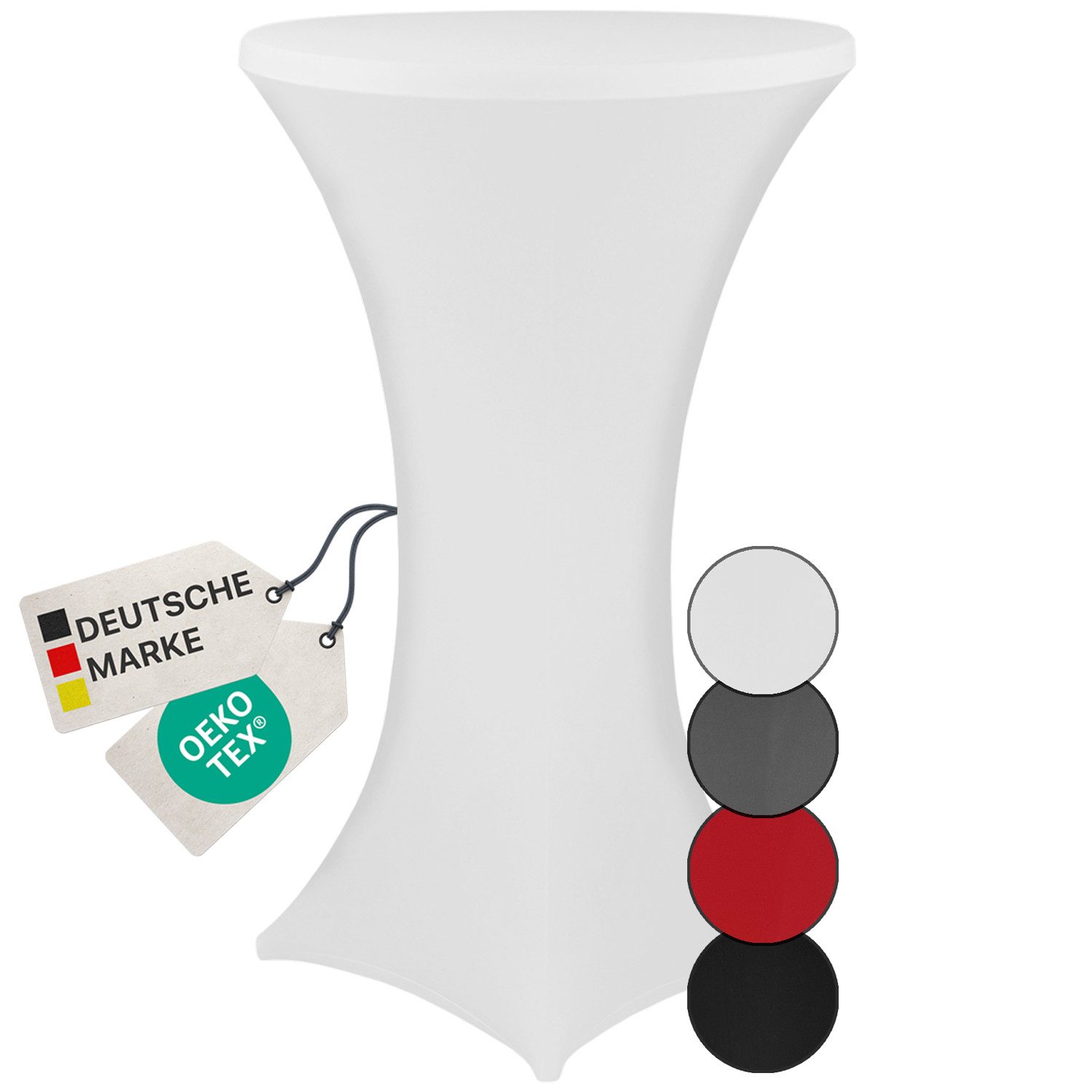 NYVI Stehtischhusse Stehtischhusse NYVIGala 70cm Weiß Elastische Stretchhusse, Elegante Premium Husse für Stehtisch & Bistrotisch mit 110-120cm Höhe