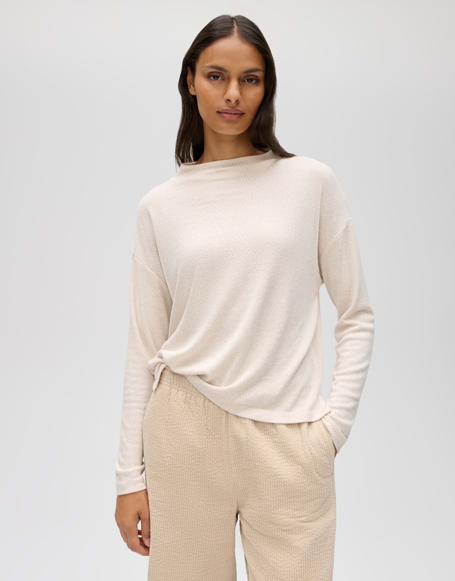 OPUS Langarmshirt Sicozy aus Viskose mit weicher Struktur Gerader Schnitt mit Stehkragen für klare Layering-Looks