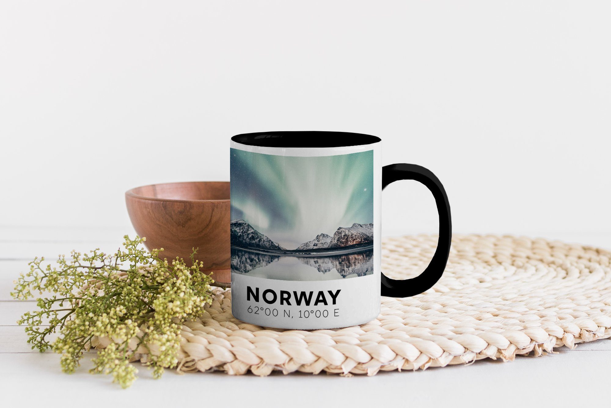 MuchoWow Tasse Norwegen - Nordlichter Keramik, Teetasse, Bergen, Zaubertasse, Geschenk Farbwechsel, - Kaffeetassen