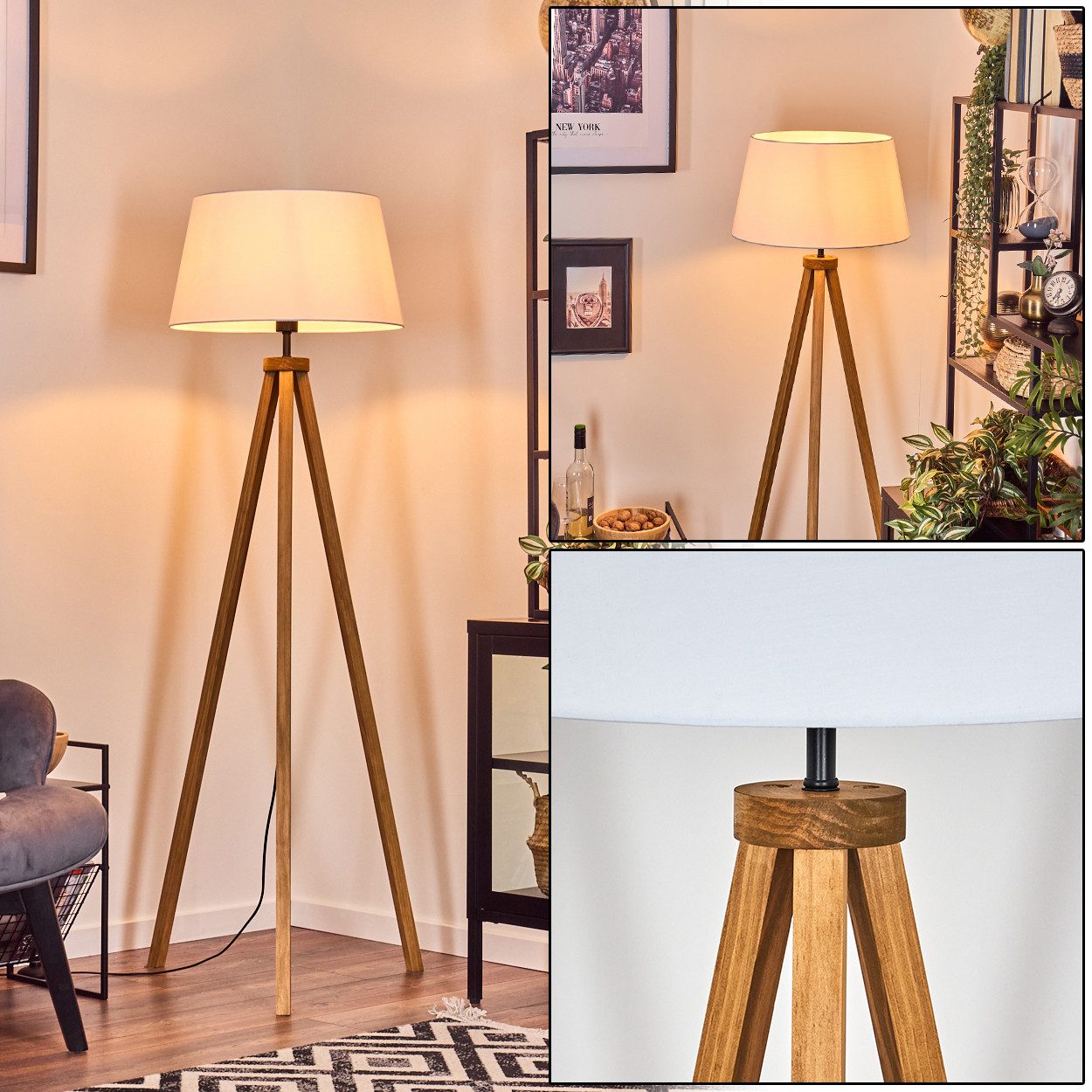 Stehlampe Stehlampe aus Holz/Stoff in Naturfarben/Weiß