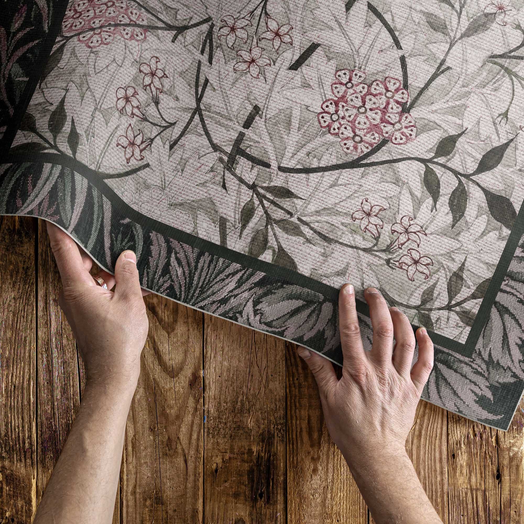 Tulup Vinylteppich Jasmine Sketch von William Morris, Rosa Vinylteppich PVC, Rechteckig, Höhe: 90 mm