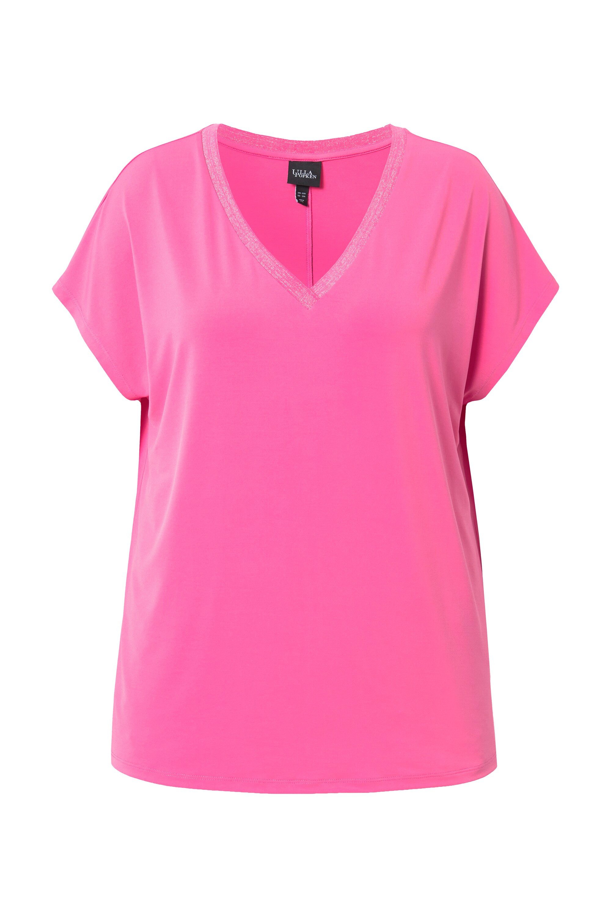Ulla Popken Longtop T-Shirt Oversized Glitzer-V-Ausschnitt günstig online kaufen