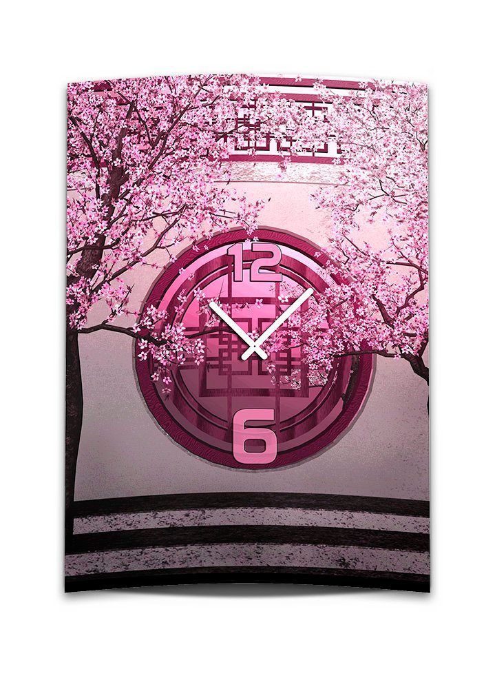 pink (Einzigartige Alu-Dibond) XXL cm Wanduhr 4mm asiatisch 50x70 dixtime Kirschblüten 3D-Optik Wanduhr 3D Dixtime aus Optik
