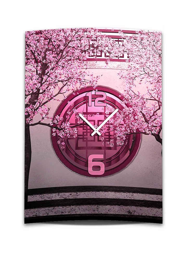 dixtime Wanduhr Wanduhr XXL 3D Optik Dixtime asiatisch pink Kirschblüten 50x70 cm (Einzigartige 3D-Optik aus 4mm Alu-Dibond)
