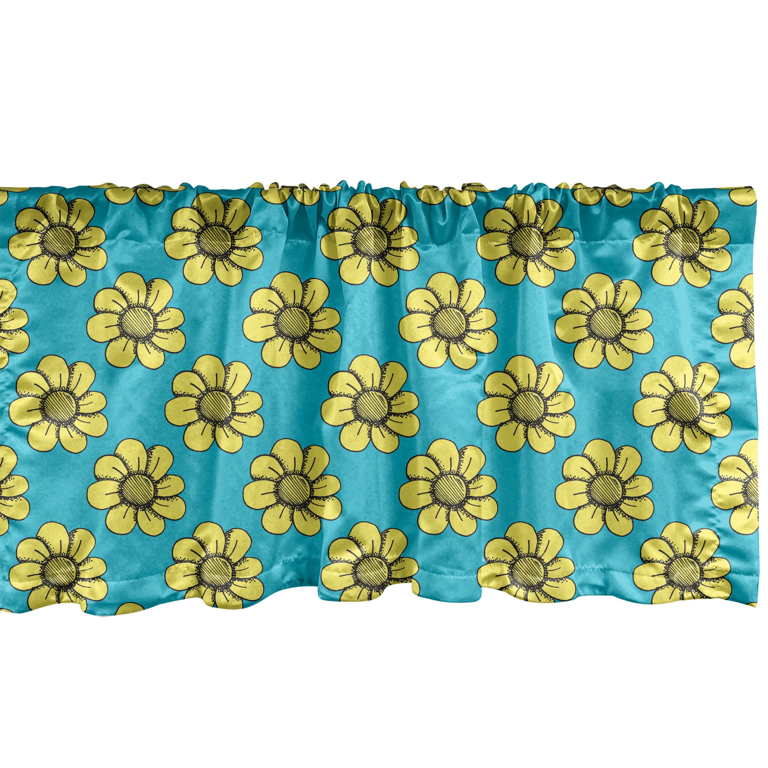 Scheibengardine Vorhang Volant für Küche Schlafzimmer Dekor mit Stangentasche, Abakuhaus, Microfaser, Blumen Retro gelbe Gänseblümchen-Blumen